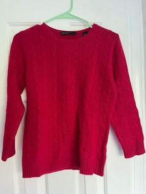 Lord & Taylor Bright Red Cable Knit Crewneck Sweater